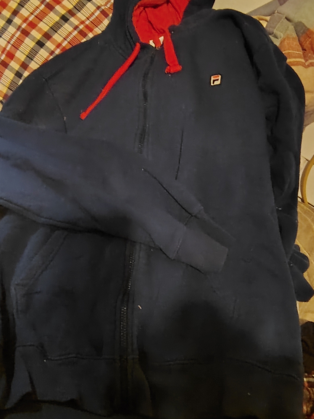 Fila Men's Navy Hooded Zip Jacket with Red Contrast